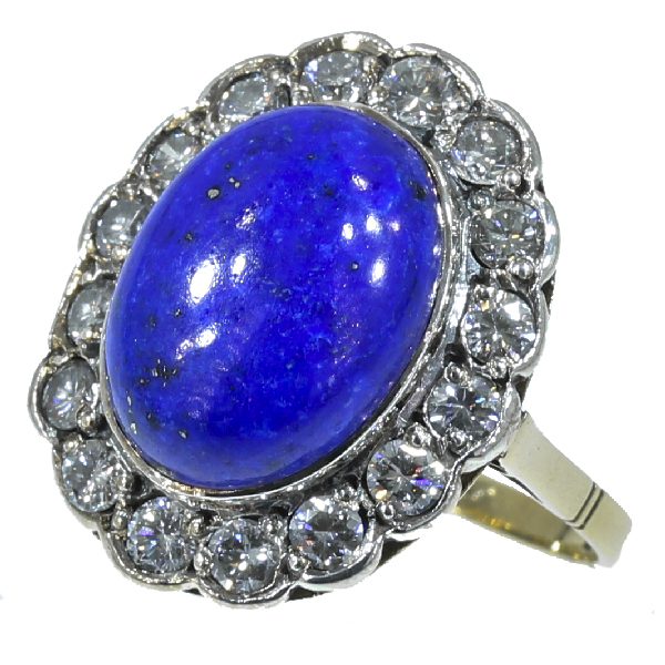 Estate engagement ring with diamond and lapis lazuli lady di style